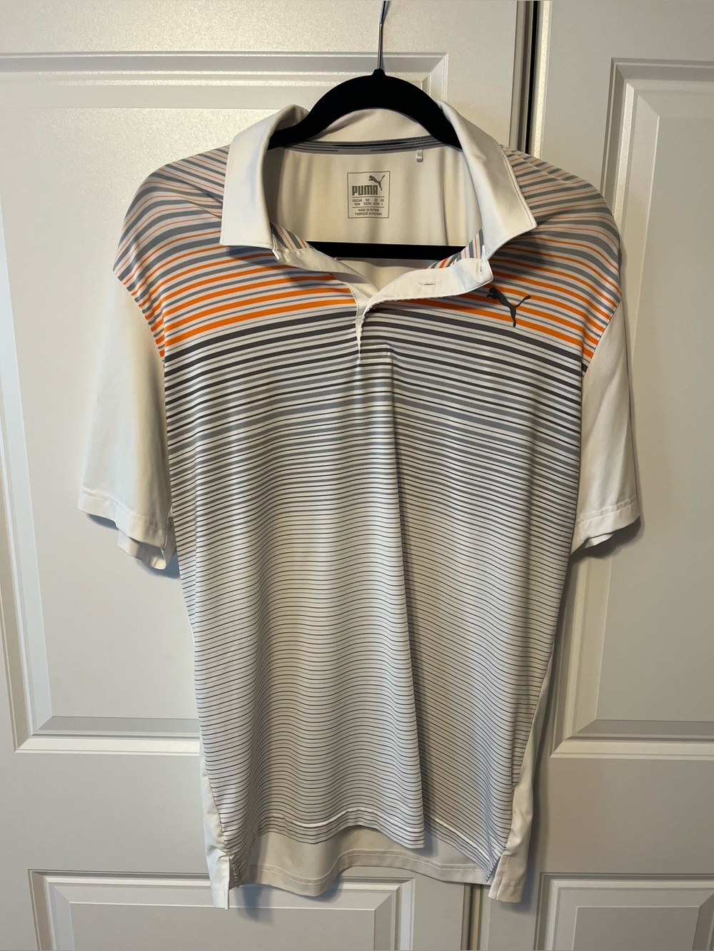 Puma golf White Gray Polo with Orange Stripe Accents-M